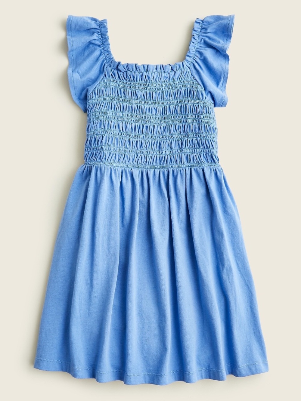 J.Crew Crewcuts Girl's Smocked Flutter-Shoulder Dress, Blue, Size L